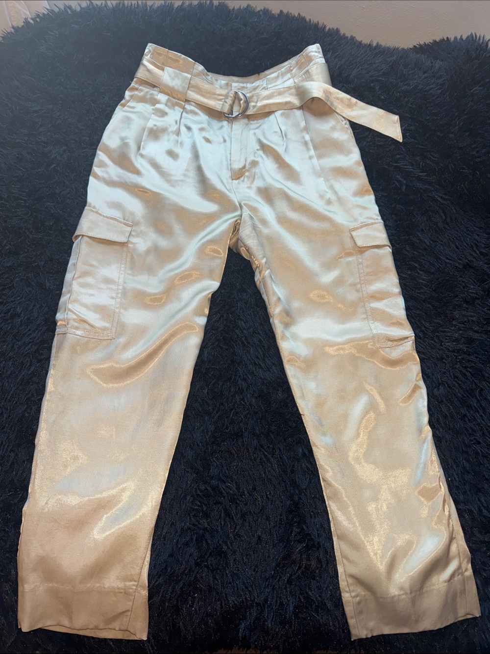 Banana Republic Satin Cargo Crop Pants in Light Beige